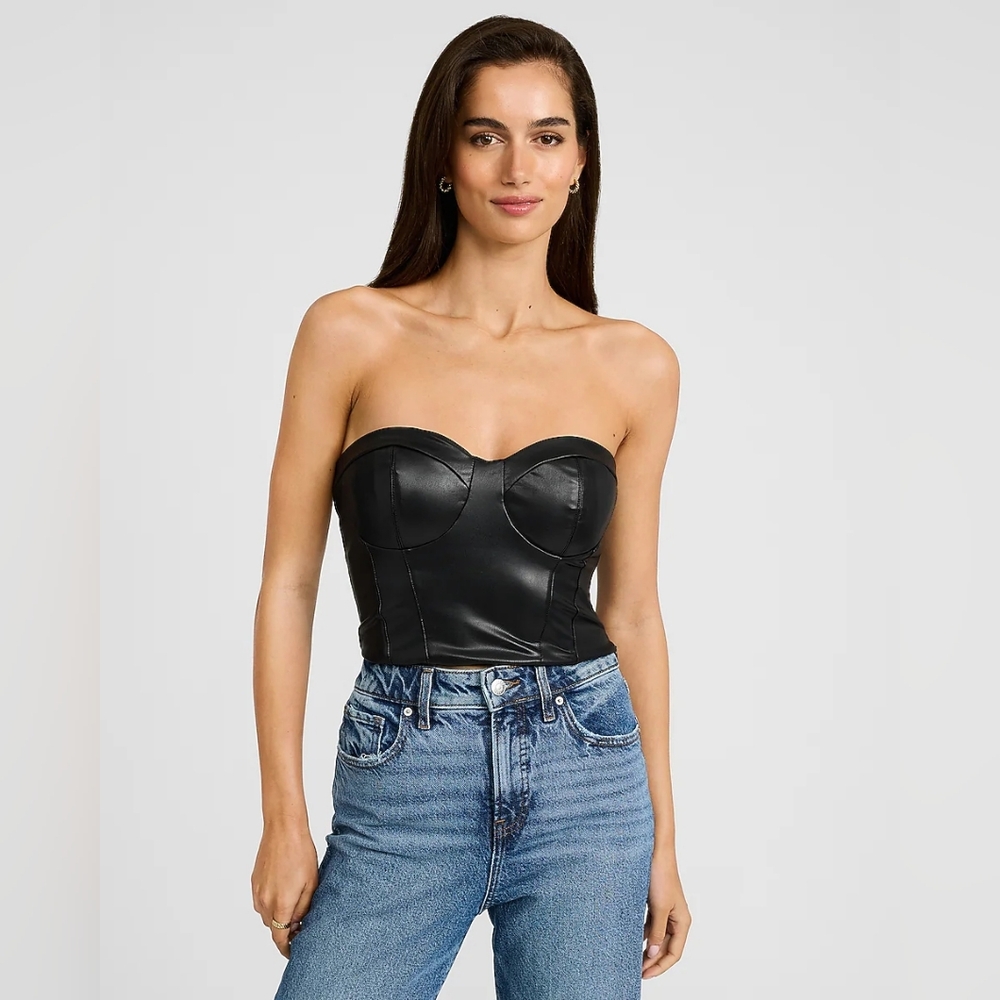 NWT Express Faux Leather Strapless Bustier Top - Black